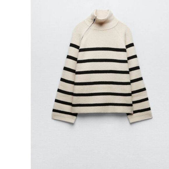 Zara Zippered Striped Knit Sweater size L - Picture 16 of 16